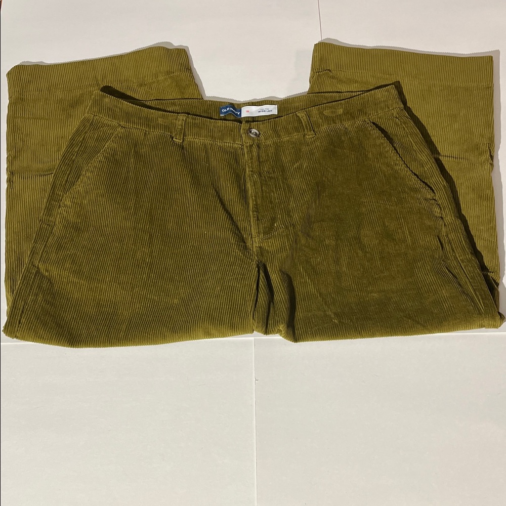 Old Navy High Rise Wide Leg Corduroy Pants Moss Green sz 18 Fall Winter Plus